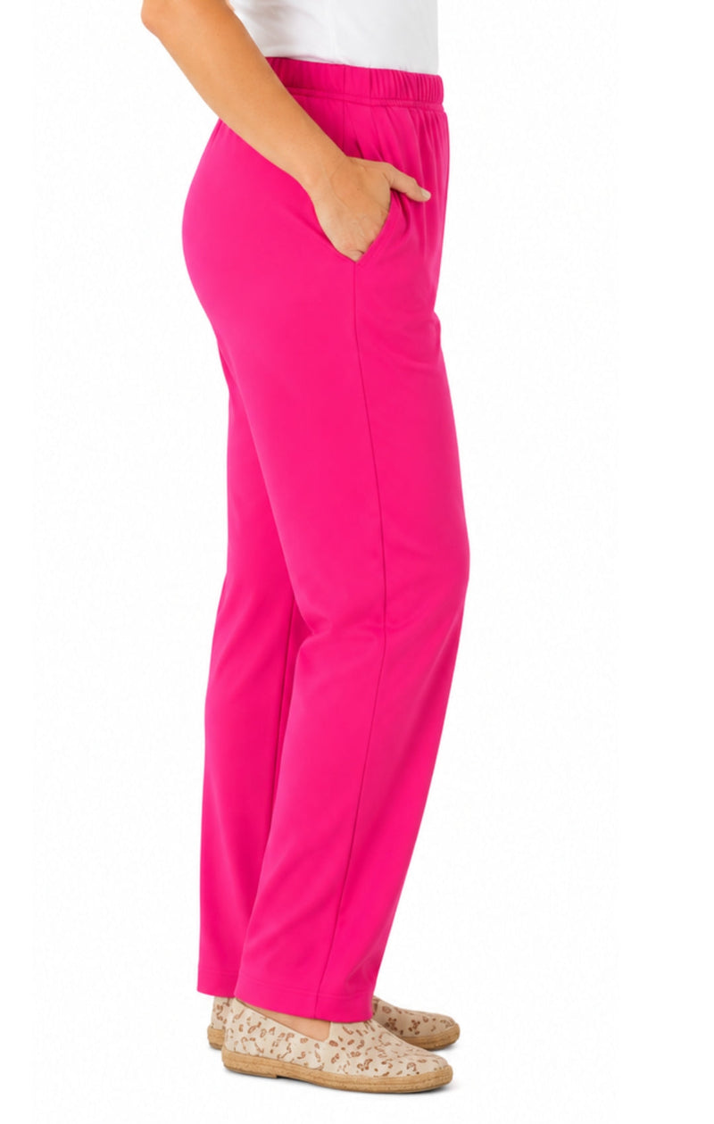 Women's Pull-On Flat Front Knit Pants — Cotton Blend Elastic Waist