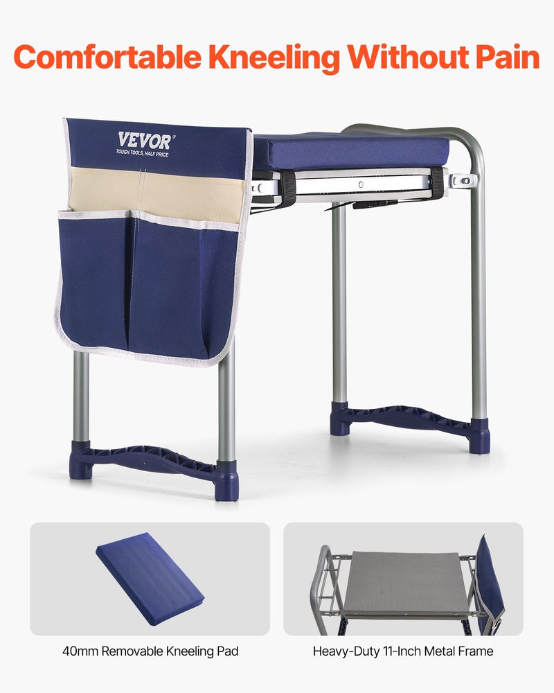 Garden Kneeler and Seat, 11 in Wide Thick Kneeling Pad, Heavy Duty Garden Kneeling Stool, Folding Garden Seat with 1 Tool Bag, Relieve Knee & Back Pain, Non-Slip Garden Bench for Grandparents