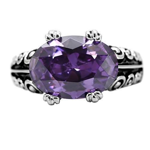 TK017 - Stainless Steel Ring High polished (no plating) Women AAA Grade CZ Amethyst