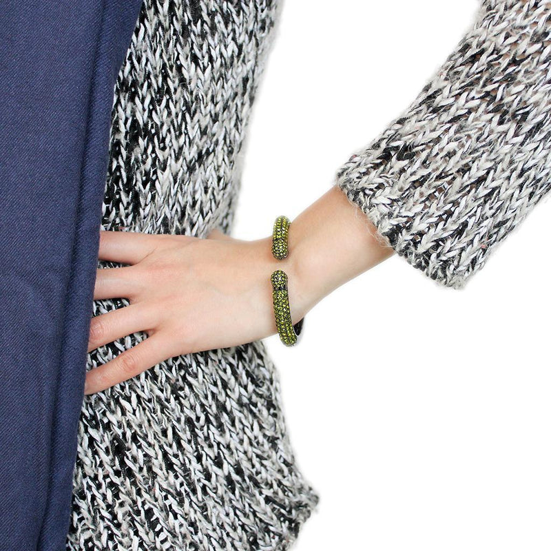 LO4284 - Brass Bangle TIN Cobalt Black Women Top Grade Crystal Olivine color