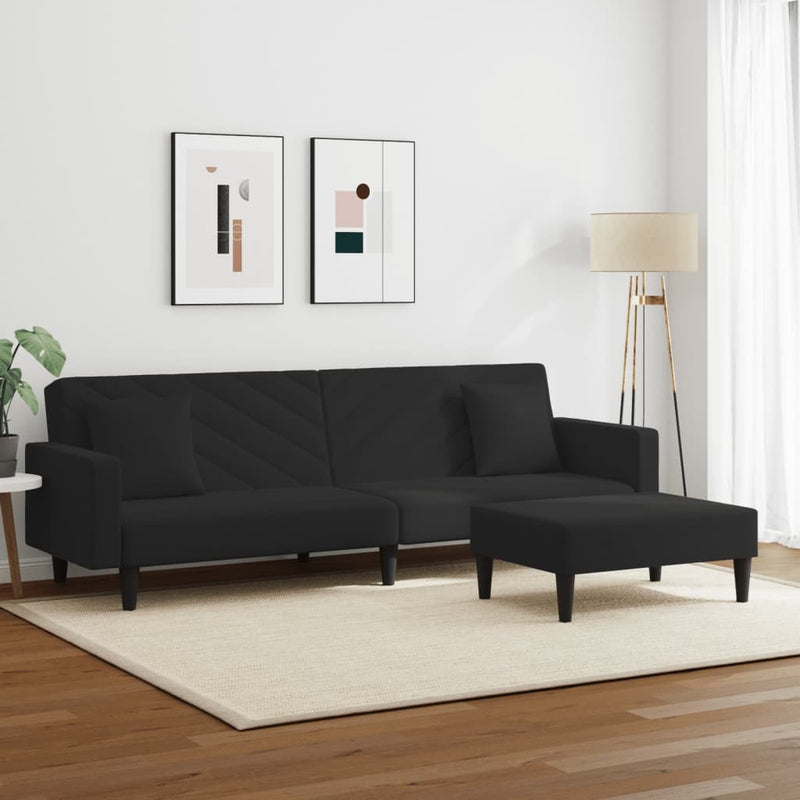 Sofa Set Black Velvet (100% polyester), wood, plastic Large