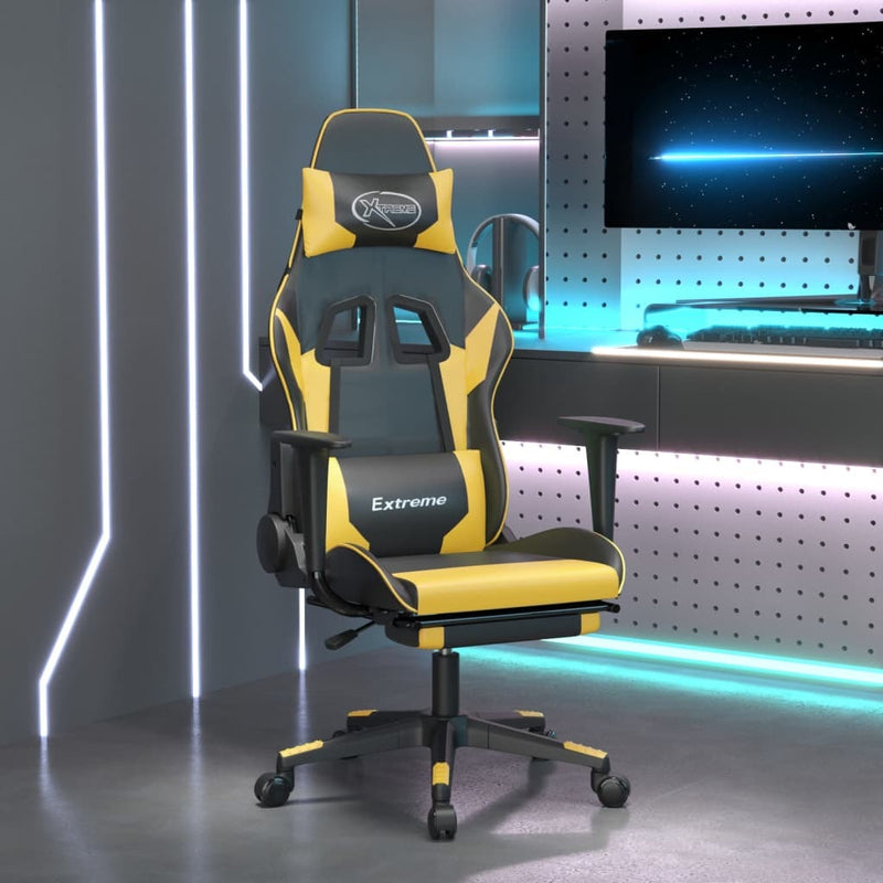 Gaming Chair Black and Gold Faux leather, metal, plywood, foam