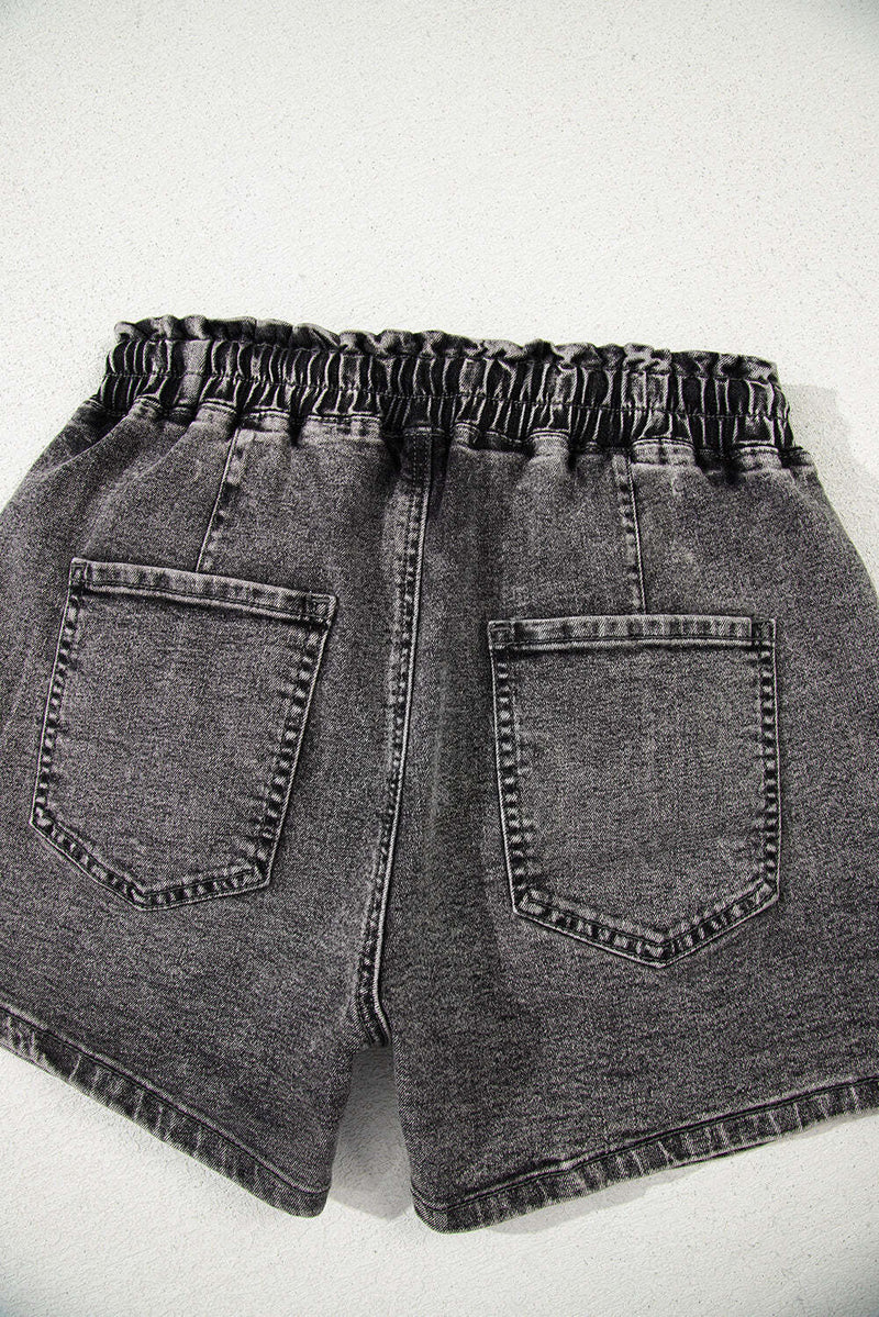 High-rise Drawstring High Waist Casual Denim Shorts with Pockets