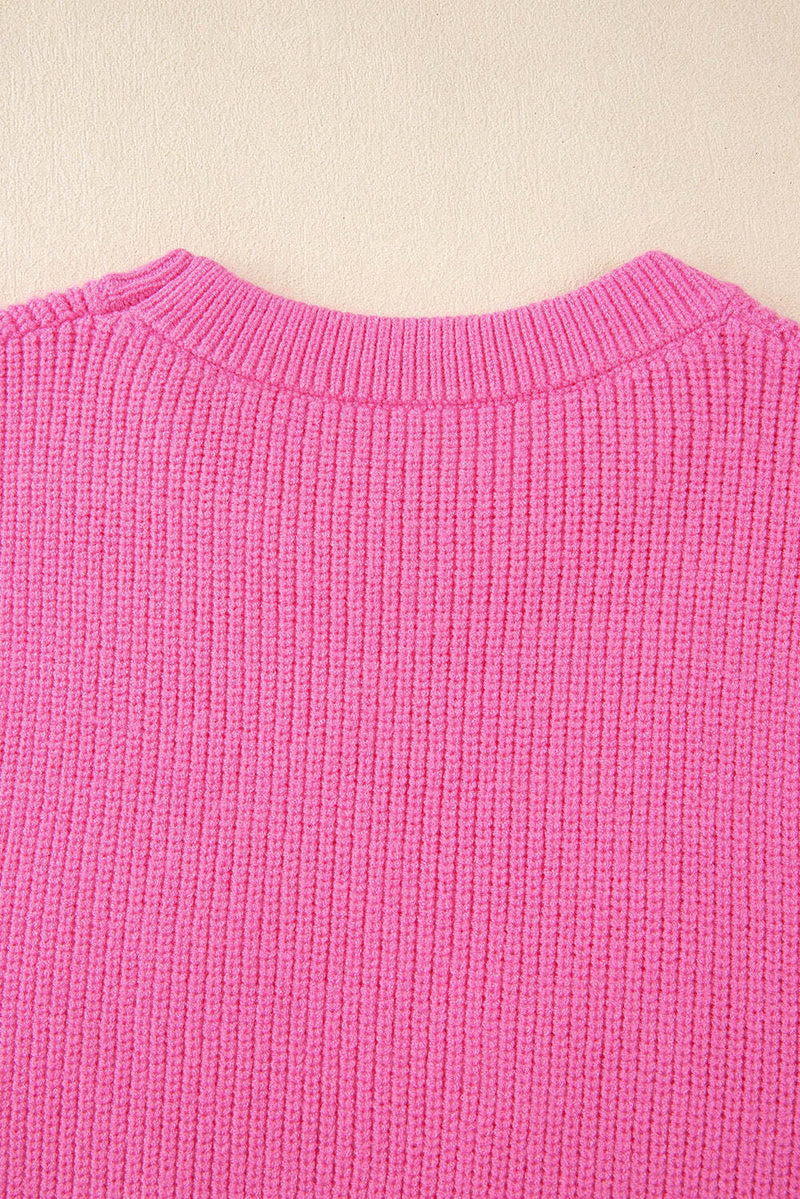 Bright Pink Western Horse Embroidered Round Neck Sweater Tee