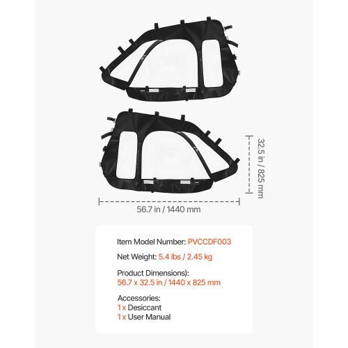 Cab Enclosure Upper Doors, Compatible with Polaris RZR XP 1000/XP Turbo 2014-2023, Soft Upper Doors, Windproof Upgraded Zipper UTV Soft Side Window Kit, Work with Side Mirrors and Windshields