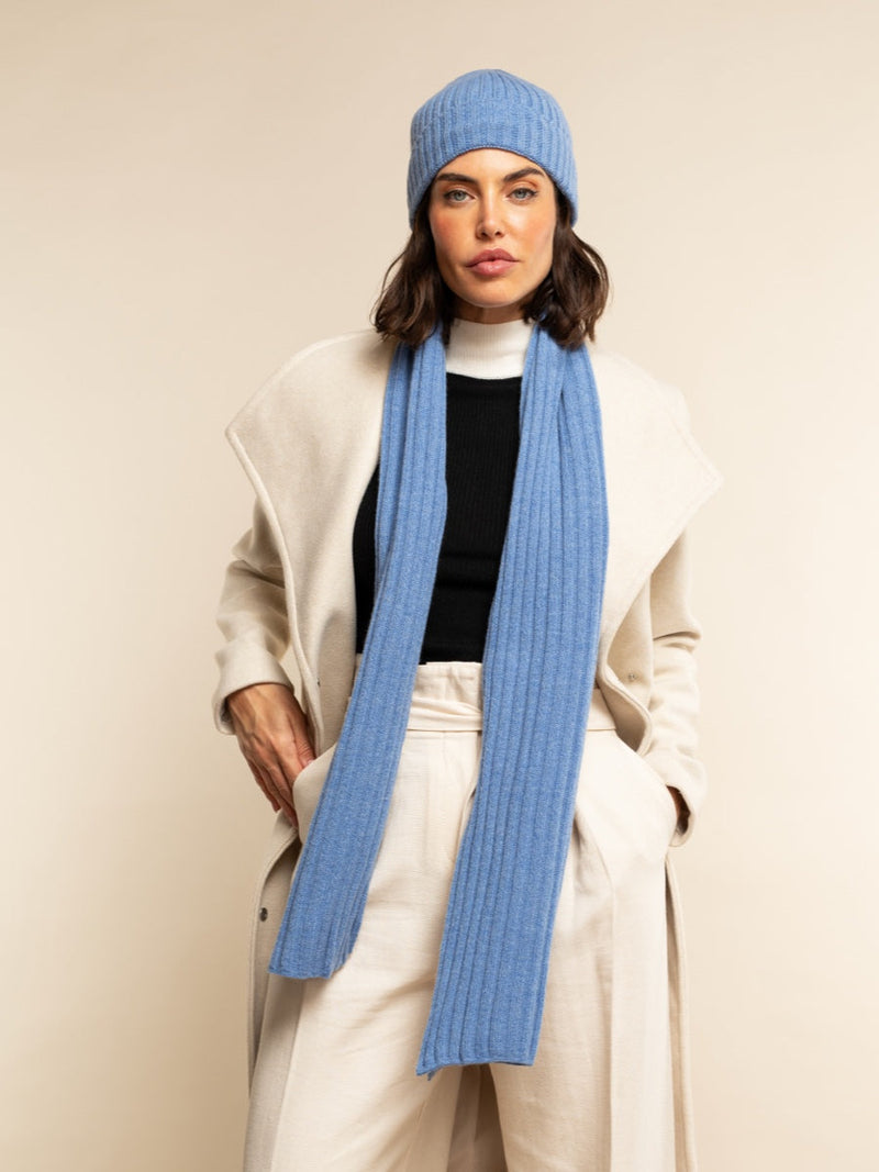 Milano (light blue) - Italian 100% cashmere ribbed beanie (unisex)