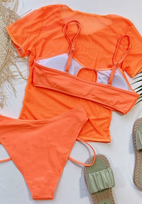 3pack Cut Out Mesh Bikini Swimsuit With Cover Up