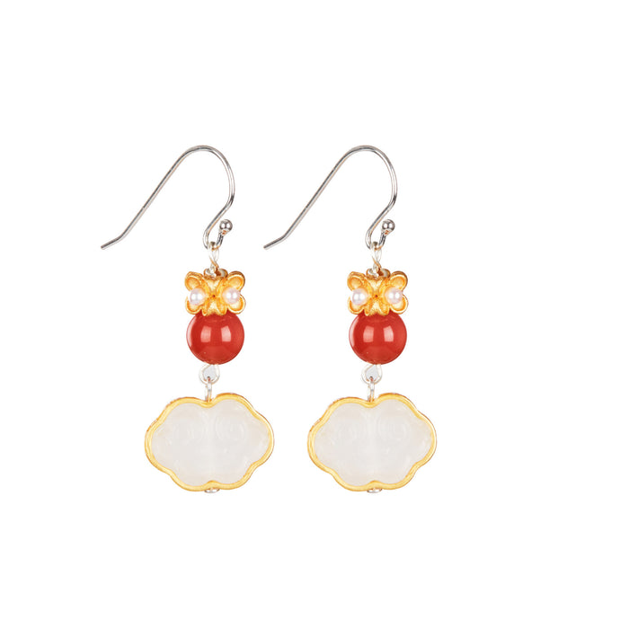 S925 South Red Pearl Earrings Petal Shape Temperament Earrings Women's Jewelry