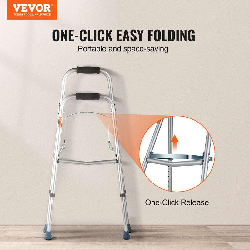 Folding Hemi Walker, One Arm Folding Walker for Seniors with 6-Level Adjustable Height, Lightweight Aluminum | Side One-Hand Style Mobility Aid for Elderly Handicapped Disabled, Up to 350LBS