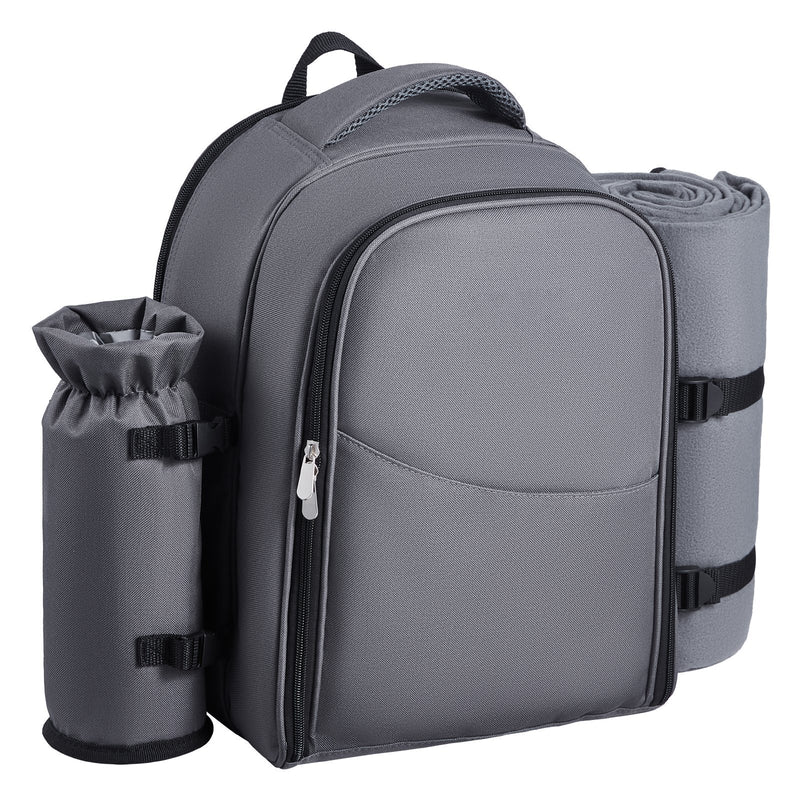 Picnic Backpack, Beach Picnic Backpack Bag for 2 Person with Insulated Cooler Compartment, Detachable Bottle/Wine Holder, Lightweight Blanket, Plates and Cutlery Set for Hiking, Camping, Grey