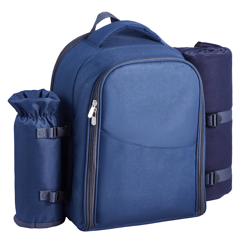 Picnic Backpack, Beach Picnic Backpack Bag for 2 Person with Insulated Cooler Compartment, Detachable Bottle/Wine Holder, Lightweight Blanket, Plates & Cutlery Set for Hiking, Camping, Navy Blue
