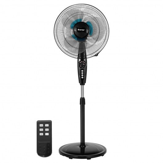 16 Inches Adjustable Height Fan with Quiet Oscillating Stand for Home and Office - Color: Black