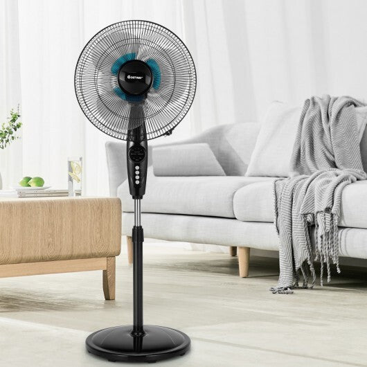 16 Inches Adjustable Height Fan with Quiet Oscillating Stand for Home and Office - Color: Black