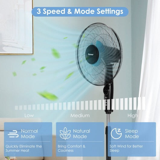 16 Inches Adjustable Height Fan with Quiet Oscillating Stand for Home and Office - Color: Black