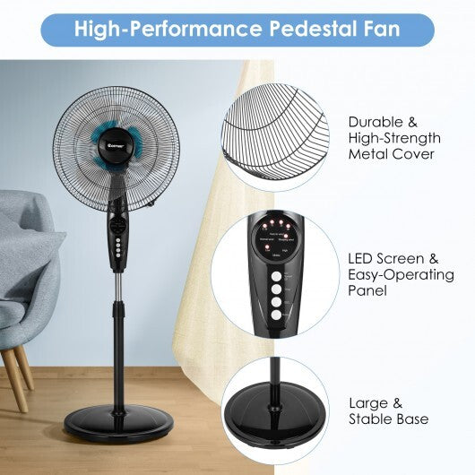 16 Inches Adjustable Height Fan with Quiet Oscillating Stand for Home and Office - Color: Black