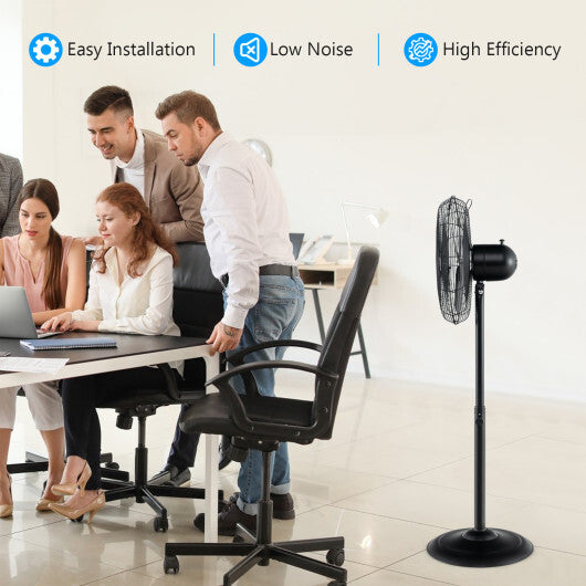 16 Inch Pedestal Standing Fan Oscillating Pedestal Fan with 3 Speeds and Adjustable Height-Black - Color: Black