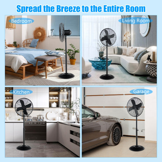 16 Inch Pedestal Standing Fan Oscillating Pedestal Fan with 3 Speeds and Adjustable Height-Black - Color: Black