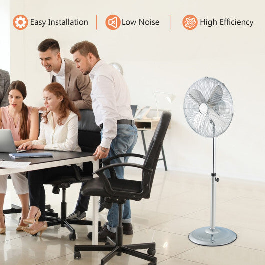 16 Inch Pedestal Standing Fan Oscillating Pedestal Fan with 3 Speeds and Adjustable Height-Silver - Color: Silver