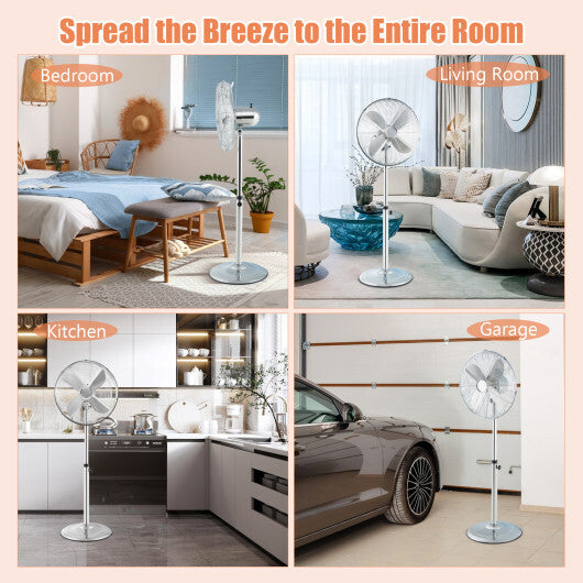 16 Inch Pedestal Standing Fan Oscillating Pedestal Fan with 3 Speeds and Adjustable Height-Silver - Color: Silver