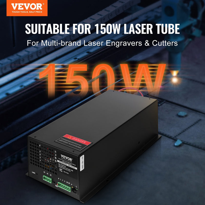 CO2 Laser Power Supply, 150W, Power Supply for 150W Laser Tube, Constant Current Protection, Open Circuit Protection, Fast Heat Dissipation, Compatible for Multi-brand Laser Engravers & Cutters