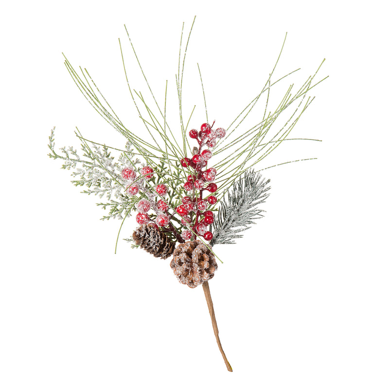 Pinecone and Berry Pick With Glitter 11 X 13 Inches