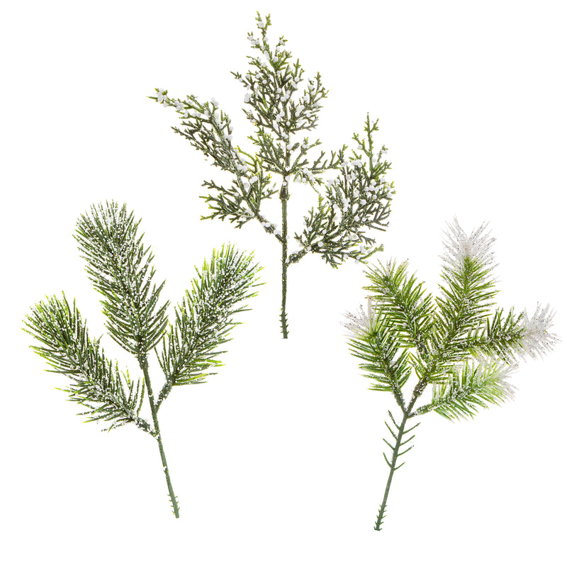 Christmas Floral Greens Assorted Styles Glittered Silver and Gold 9 Inches