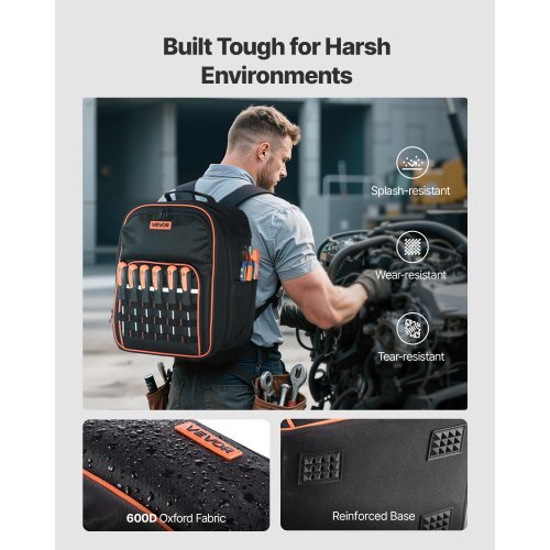 Tool Backpack, 49 Pockets, Heavy-duty Tools Storage Organizer Work Bags with Laptop Compartment & Reinforced Fabric Base, Electrician Jobsite Backpack for Electrician, Repairman