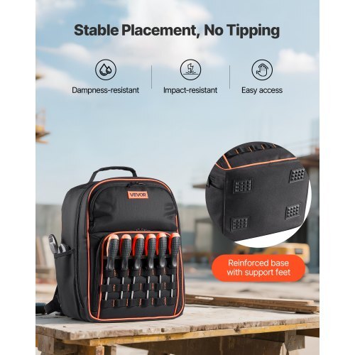 Tool Backpack, 49 Pockets, Heavy-duty Tools Storage Organizer Work Bags with Laptop Compartment & Reinforced Fabric Base, Electrician Jobsite Backpack for Electrician, Repairman