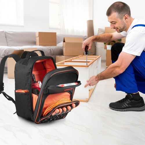 Tool Backpack, 49 Pockets, Heavy-duty Tools Storage Organizer Work Bags with Laptop Compartment & Reinforced Fabric Base, Electrician Jobsite Backpack for Electrician, Repairman