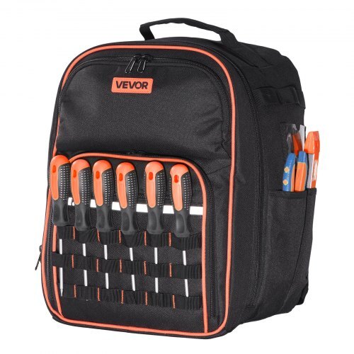 Tool Backpack, 49 Pockets, Heavy-duty Tools Storage Organizer Work Bags with Laptop Compartment & Reinforced Fabric Base, Electrician Jobsite Backpack for Electrician, Repairman