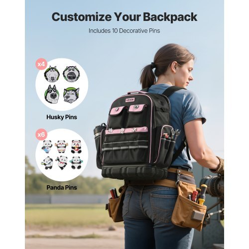 Tool Backpack, 56 Pockets, Heavy-duty Tools Storage Organizer Work Bags with Laptop Compartment & Molded Base, Electrician Jobsite Backpack for Electrician, Repairman, and HVAC Techs
