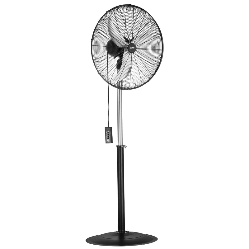 Industrial Pedestal Fan, 24 Inch 85-Degree Oscillating Fan, Height Adjustable Standing Fans with 3 Adjustable Speeds, High Power Fans for Warehouse,Garage,Commercial, Black