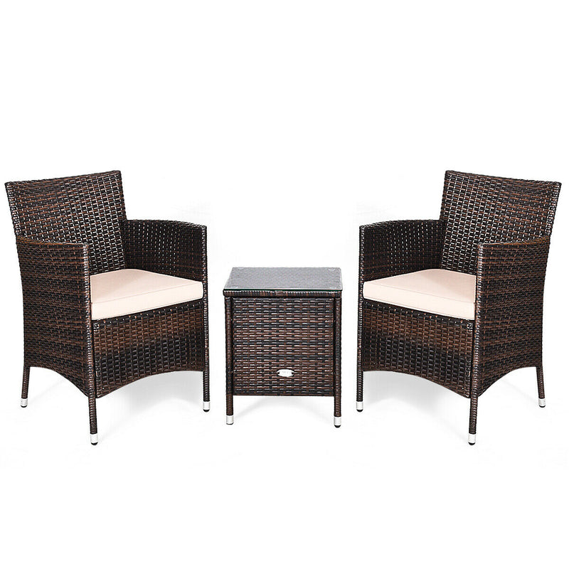 3 Pcs Outdoor Rattan Wicker Furniture Set-Beige - Color: Beige