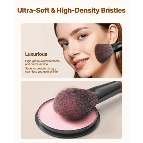 9-Piece Makeup Brush Set for Foundation Blending Eyeshadow, Professional Makeup Brush Kit with Soft Natural Wool & Vegan Synthetic Bristles, Ergonomic Wood Handle, Travel-Friendly Storage Bag