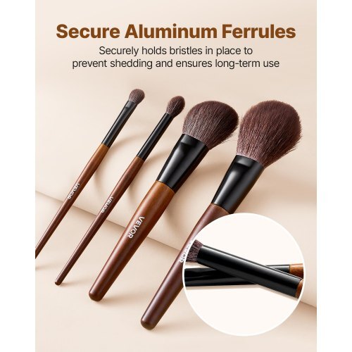9-Piece Makeup Brush Set for Foundation Blending Eyeshadow, Professional Makeup Brush Kit with Soft Natural Wool & Vegan Synthetic Bristles, Ergonomic Wood Handle, Travel-Friendly Storage Bag