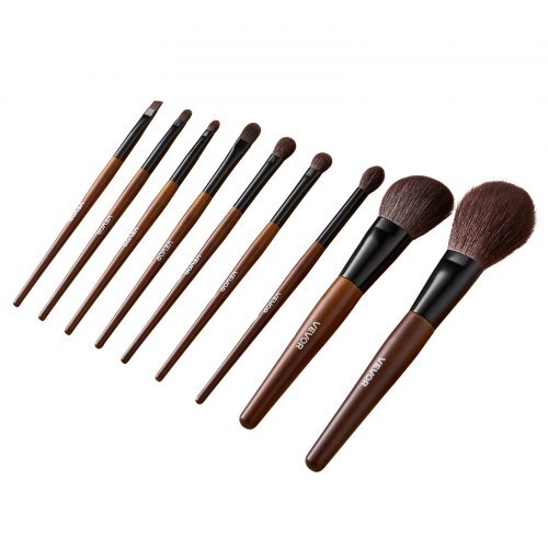 9-Piece Makeup Brush Set for Foundation Blending Eyeshadow, Professional Makeup Brush Kit with Soft Natural Wool & Vegan Synthetic Bristles, Ergonomic Wood Handle, Travel-Friendly Storage Bag