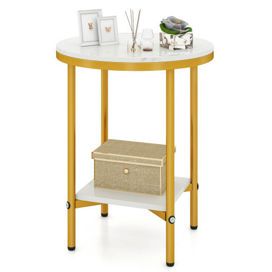 2-Tier Round Coffee Table with Storage Shelf-1