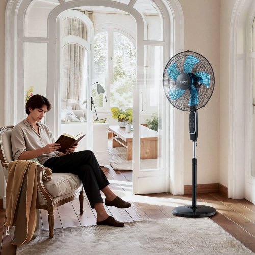 18-Inch Pedestal Fan, 2700 CFM Standing Floor Fan with Remote Control, 9 Speeds & 3 Modes, Oscillating Adjustable Height, Quiet DC Motor 5-Blade for Home, Bedroom, Garage, Workshop, Black