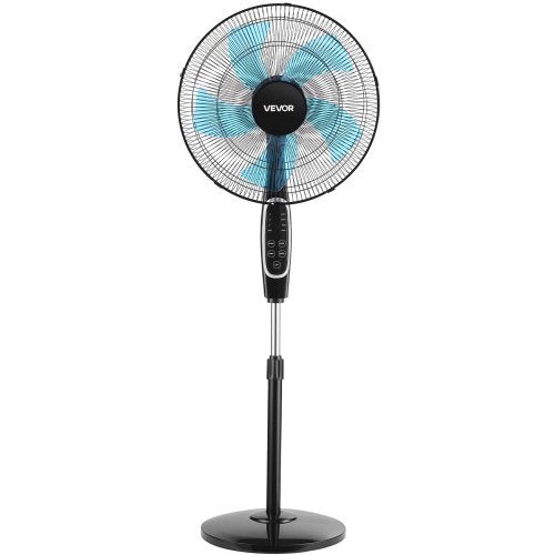 18-Inch Pedestal Fan, 2700 CFM Standing Floor Fan with Remote Control, 9 Speeds & 3 Modes, Oscillating Adjustable Height, Quiet DC Motor 5-Blade for Home, Bedroom, Garage, Workshop, Black