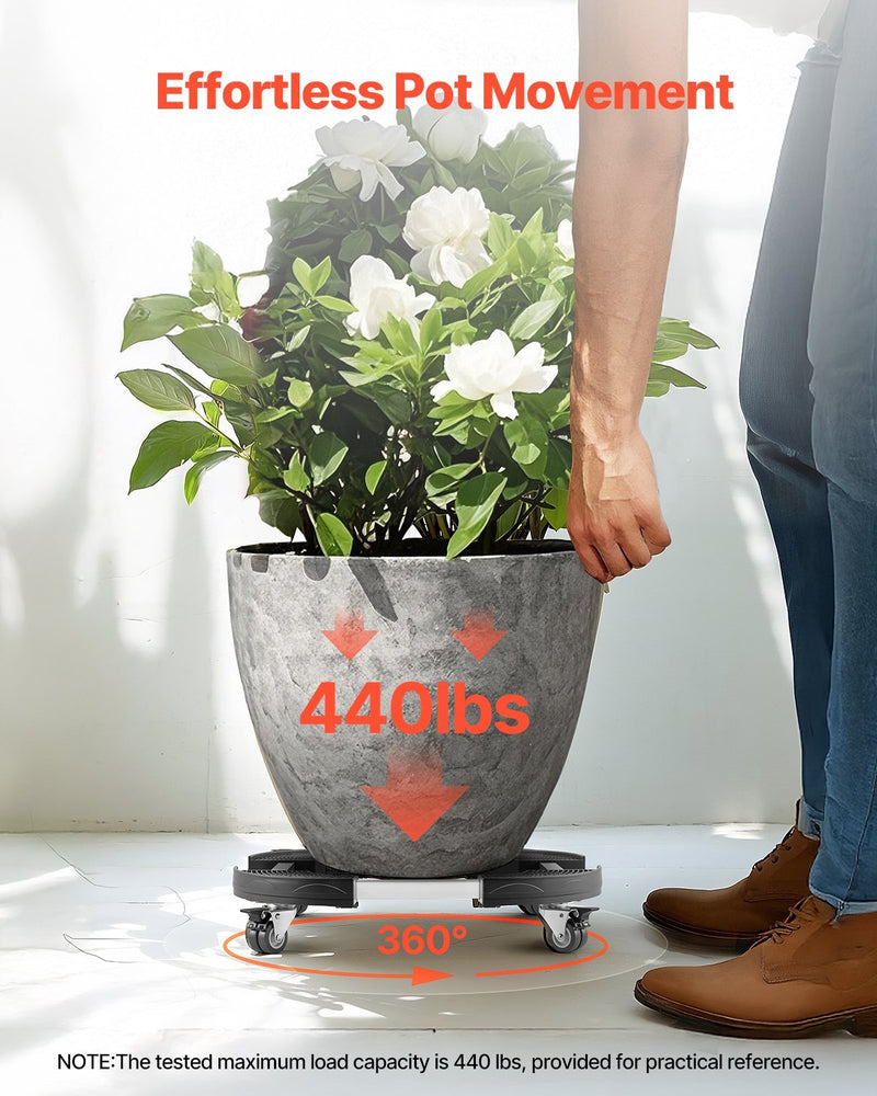 Trash Can Dolly with 4 Lockable Wheels, 440lbs Weight Capacity, 2 Packs Round Trash Can Roller Base, 15-22.8 in Adjustable, Heavy Duty Plant Caddy, Multi-Functional Rolling Dolly Cart, Black