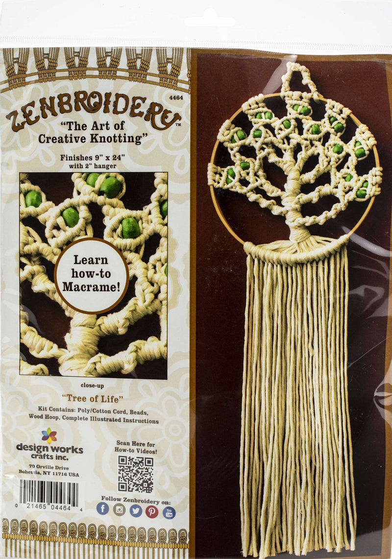 Design Works Zenbroidery Macrame Wall Hanging Kit 8inchX24inch Tree Of Life