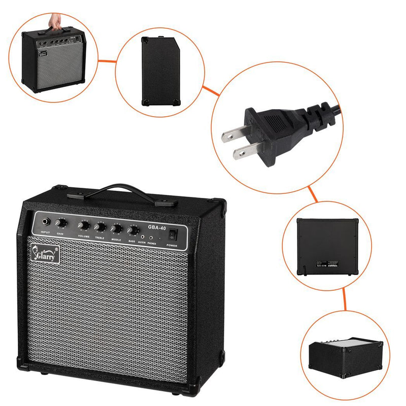 Glarry 40W GBA-40 Electric Bass Amplifier Black