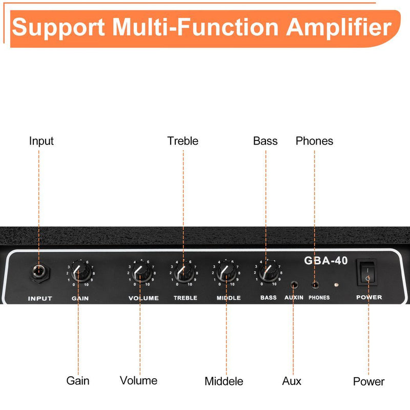 Glarry 40W GBA-40 Electric Bass Amplifier Black