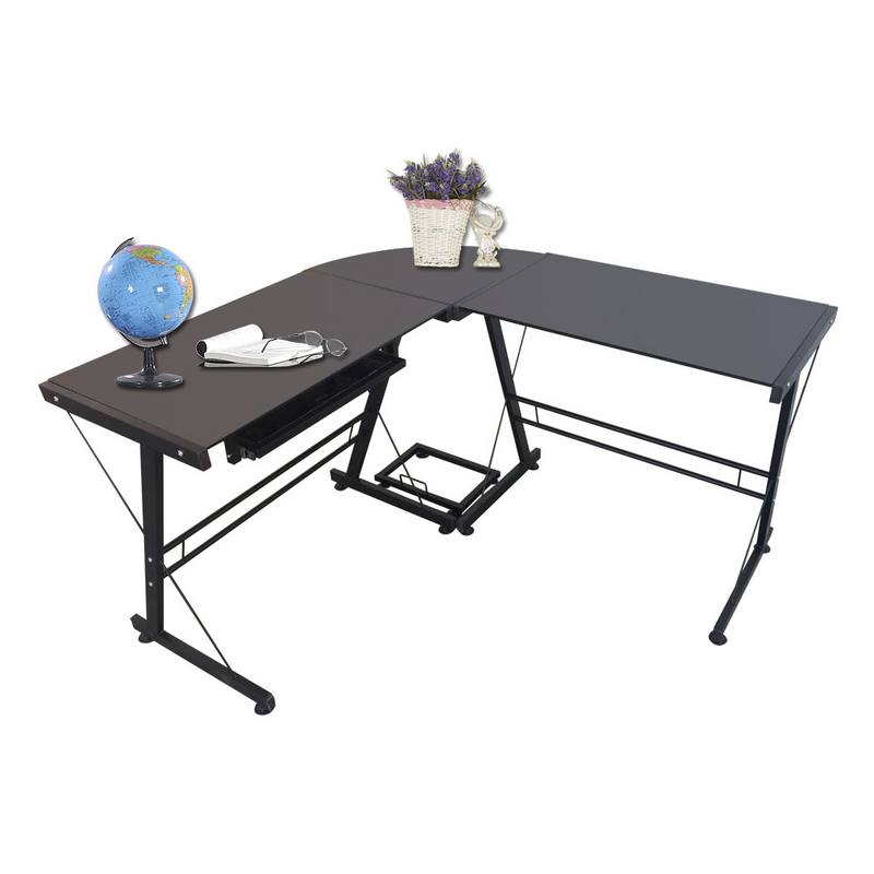 L-Shaped Durable Stalinite Splicing Computer Desk 402C Black