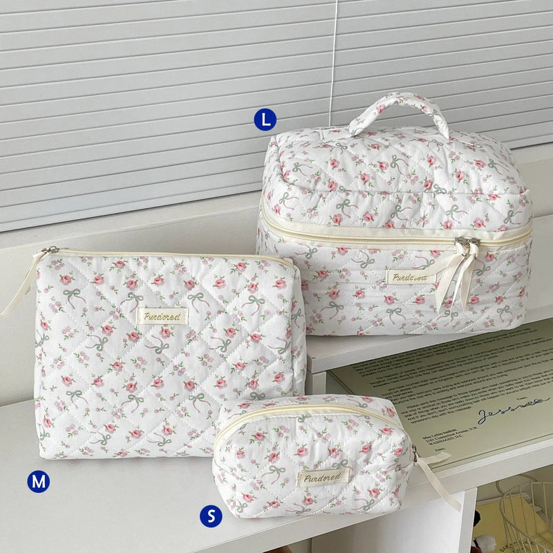 1pcs Cute Quilted Cotton Makeup Bag Women Zipper Cosmetic Organizer Cloth Handbag Box Shape Portable Toiletry Case for Girls