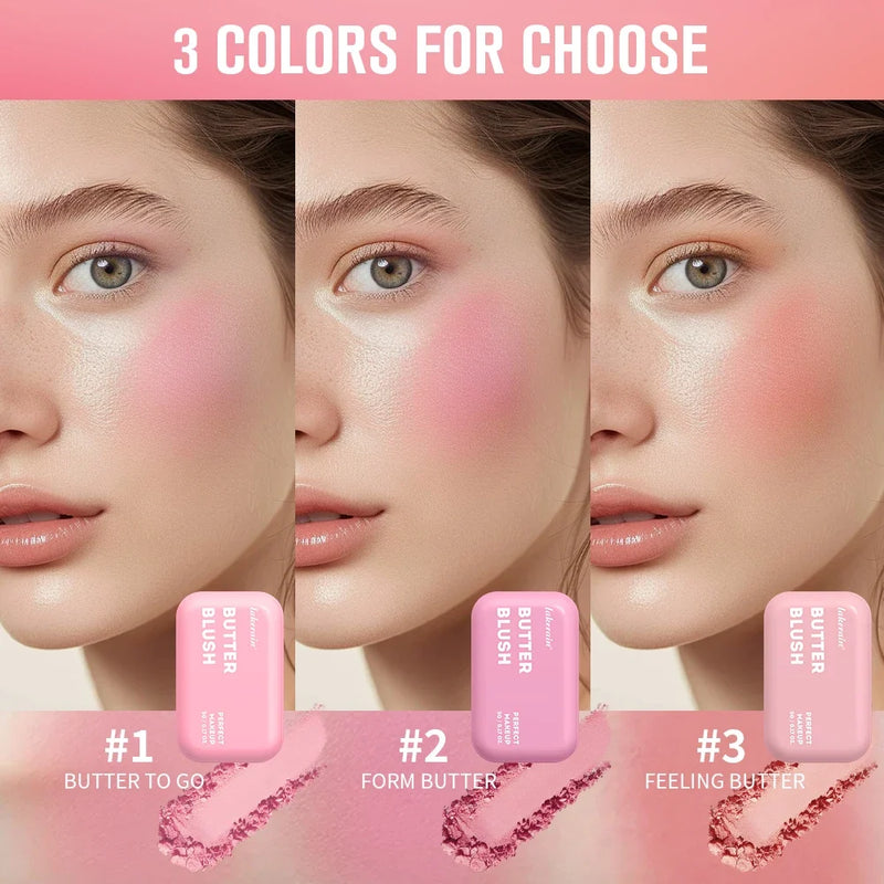 Single Color Butter Blush Matte Natural Cheek Tint Waterproof Face Contouring Cosmetics Blush Powder Face Soft Female Makeup