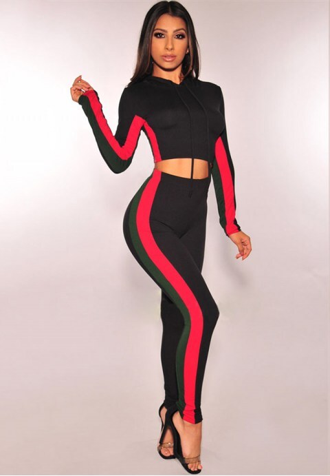 Women's Casual Sport Bodycon Crop Top Long Skinny Pant Set