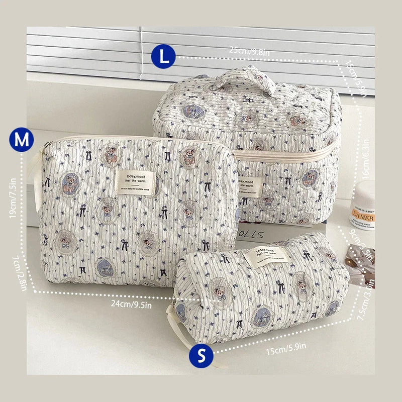 1pcs Cute Quilted Cotton Makeup Bag Women Zipper Cosmetic Organizer Cloth Handbag Box Shape Portable Toiletry Case for Girls
