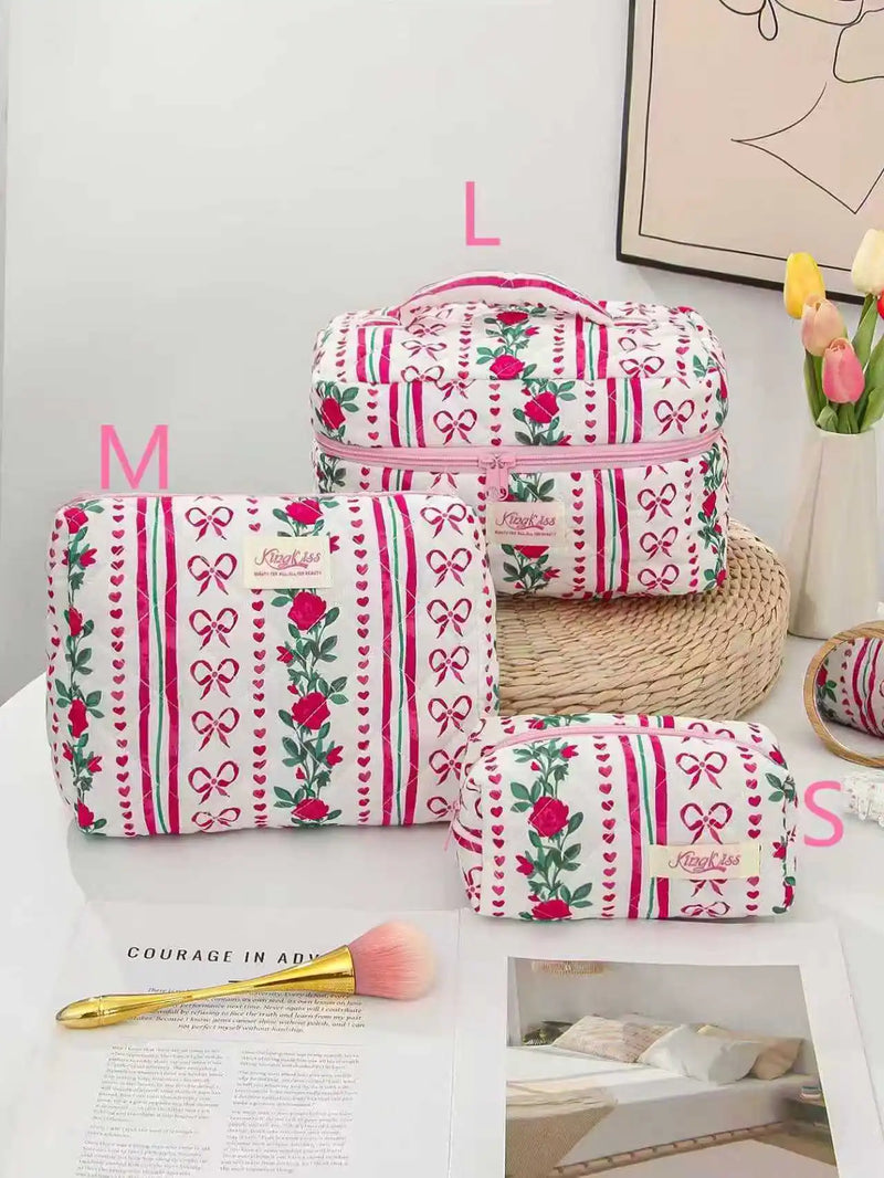 1pcs Cute Quilted Cotton Makeup Bag Women Zipper Cosmetic Organizer Cloth Handbag Box Shape Portable Toiletry Case for Girls
