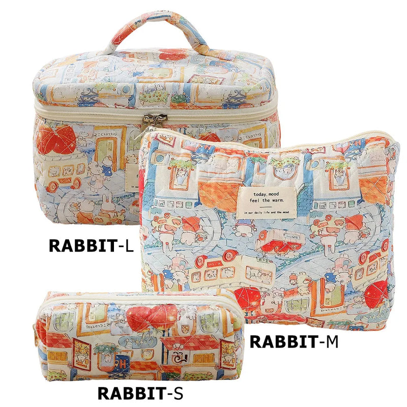 1pcs Cute Quilted Cotton Makeup Bag Women Zipper Cosmetic Organizer Cloth Handbag Box Shape Portable Toiletry Case for Girls